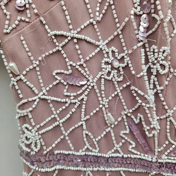 Adrianna Papell Mauve-white beaded dress 20W - Picture 3 of 10